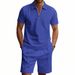 Men's Clothing Simple Casual Loose Zipper Short Sleeved Shirt Beach Shorts Suit_viptrois.com