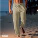 Men's Cotton Linen Pants Summer Casual Beach Drawstring Elastic Waist Straight Leg Breathable Comfortable Trousers_viptrois.com