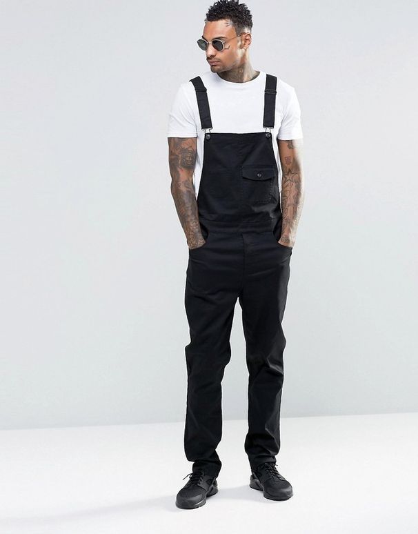 Men's Denim White Bib Pants Slim Fit Trousers Bib Pants_viptrois.com