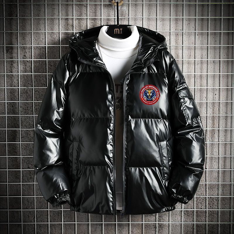 Men's Clothing Winter Fashion Thick Hooded Cotton Padded Jacket With Glossy Finish, Silicone Tiger Head Casual Puffer Jacket Cotton Padded Coat_viptrois.com