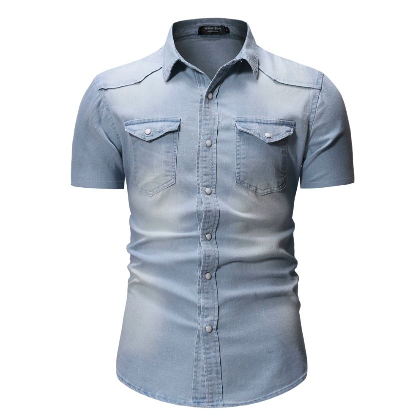 Man's clothing Men's denim short-sleeved shirt_viptrois.com