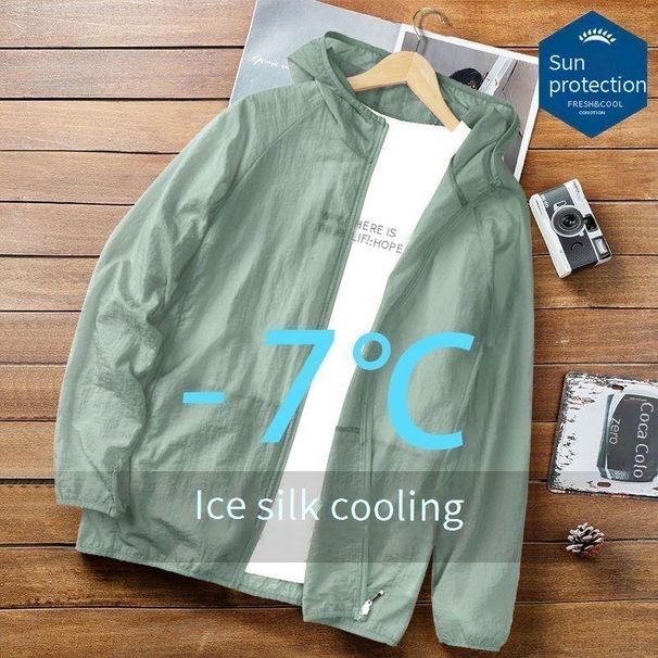 Men's Clothing Thin Slim Summer Ice Silk Sun Protection Clothing New Style Men's Thin Hooded Windbreaker Loose Sports Jacket Fishing Suit_viptrois.com