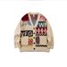 Men's Clothing American Cartoon Letter Print Oversized Knit Cardigan Sweater - V-Neck Long Sleeve Pullover (Red, Coffee, Beige, Black)_viptrois.com