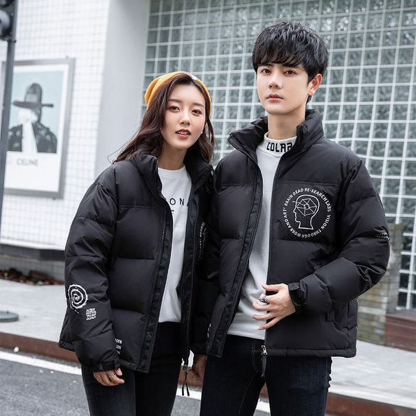 Couple Clothing Winter Couple Short Korean Version Thickened Down Jacket Warm Stand-up Collar Down Jacket_viptrois.com