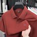 New 2025 Collar Summer Thin High End Leisure Solid Color Cotton Middle Aged Short Sleeved T-shirt For Men_viptrois.com