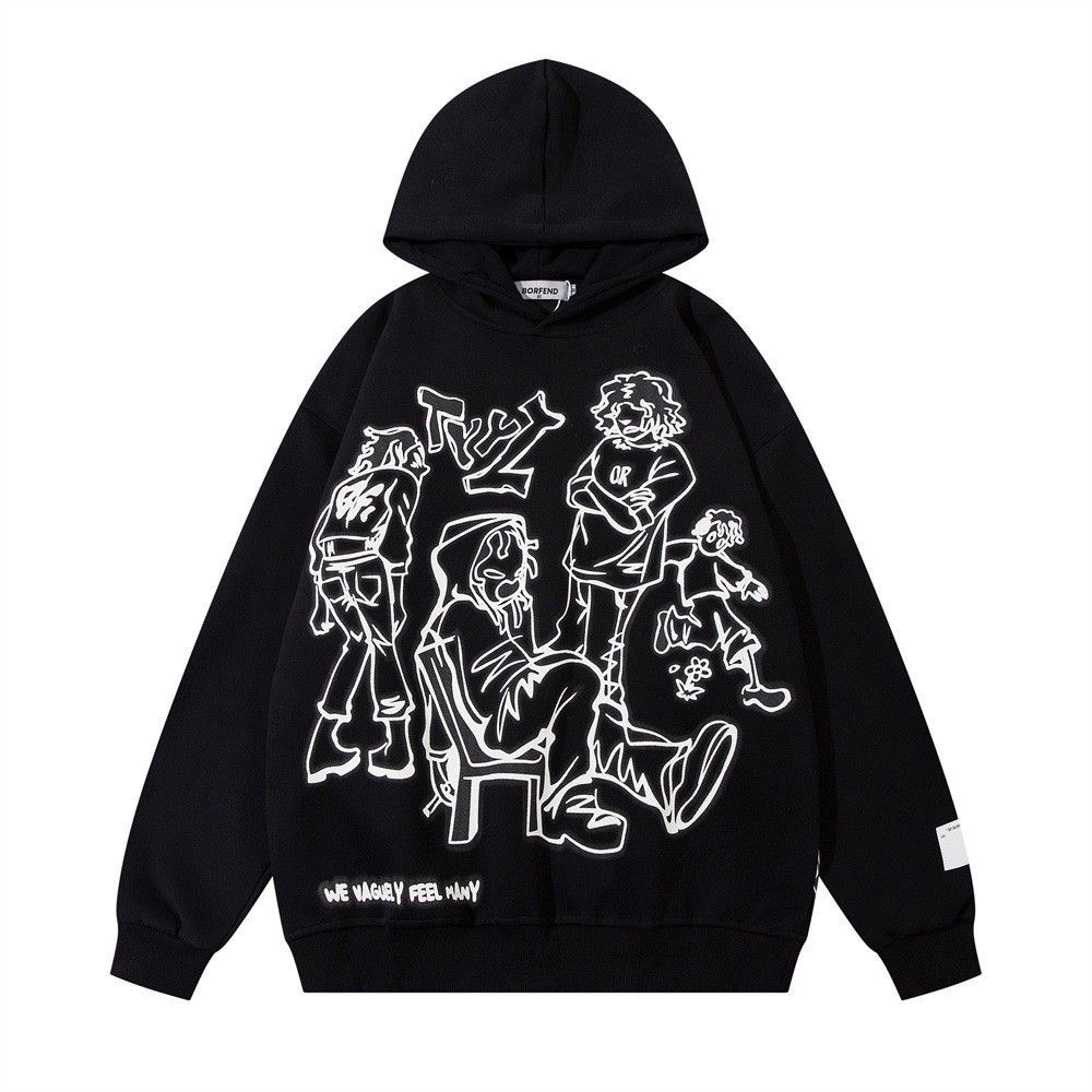 Streetwear Graphic Hoodie For Men - Oversized Pullover With Artistic Line Print, Unisex High-Fashion Hooded Sweatshirt_viptrois.com