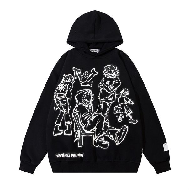 Streetwear Graphic Hoodie For Men - Oversized Pullover With Artistic Line Print, Unisex High-Fashion Hooded Sweatshirt_viptrois.com