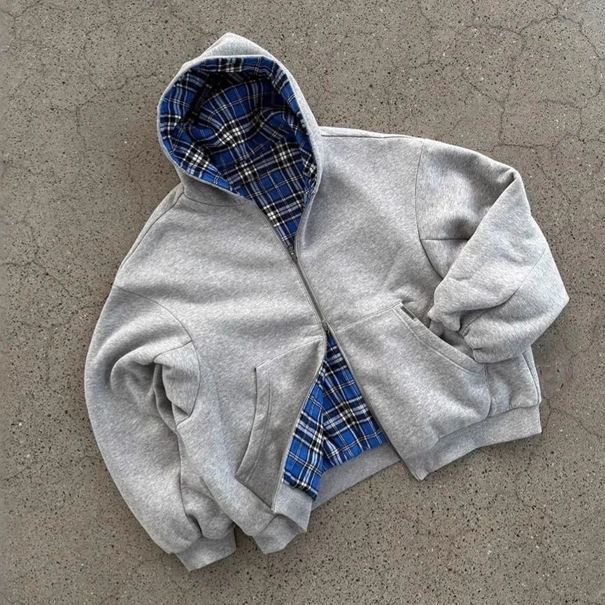 Men's Clothing Double Sided Zipper Hoodie Unisex Y2K Retro Zip-Up Hoodie With Double-Sided Zipper, Oversized Streetwear Pullover For Men & Women_viptrois.com