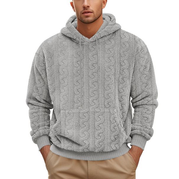 Men's Teddy Fleece Hooded Sweatshirt With Jacquard Pattern - Casual Streetwear Pullover For Autumn Winter (Black, Grey, Light Blue, Beige, Brown)_viptrois.com