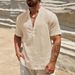 Men's Clothing Single Layer Breathable Stand Up Collar Short Sleeved Shirt Fashion Simple Solid Color Shirt_viptrois.com