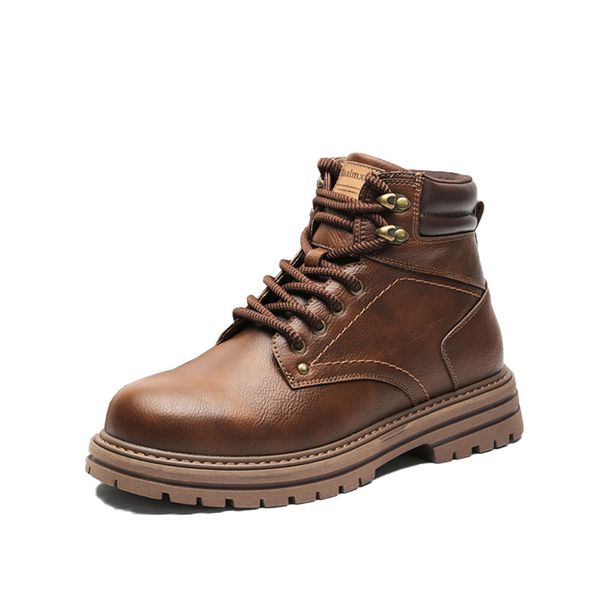 Men's Retro Tooling Boots High-top Short Boots Thick-soled Heightening Martin Boots American Retro Leather Boots_viptrois.com