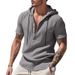Men's Loose Casual Linen Breathable Beach Hooded Pocket Henley Short Sleeve Shirt_viptrois.com