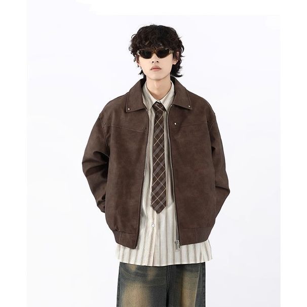 American Style Cleanfit Jacket For Men, Spring And Autumn New Item, Maillard Zipper Motorcycle Workwear Jacket, Top_viptrois.com