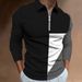Zipper Casual Slim Fit Men's Color Block Digital Print Long Sleeve Polo_viptrois.com