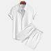 Men's Casual Loose Multicolor Beach Wear Pit Stripe Short Sleeve Suit Two Piece Set_viptrois.com