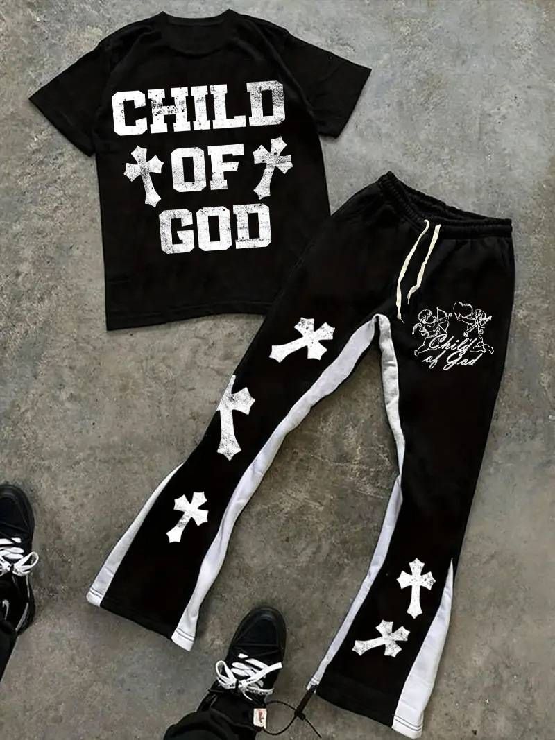 Hip-hop Punk Dark Style Men's Clothing Casual Fashion Suit Short Sleeved Shorts Two Piece Suit_viptrois.com