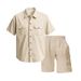 Men's Clothing Summer New Men's Casual Loose Corduroy Workwear Short Sleeved Shorts Shirt 2 Piece Suit Men_viptrois.com