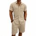 Men's Summer Linen Shirt And Beach Shorts Set Casual Outdoor Commuting Workwear Short Sleeved Clothing_viptrois.com