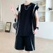 2025 Summer New Men's Sleeveless T-shirt Set Versatile Trendy Ice Feel Leisure Sports Two Piece Set_viptrois.com