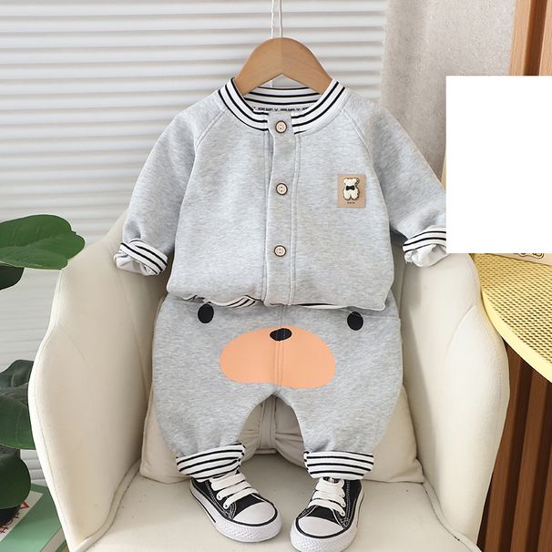 Spring And Autumn Baby Suit Bear Striped Suit High Waist Pp Pants Children's Coat Pants Two Piece Suit Trendy Split Suit_viptrois.com