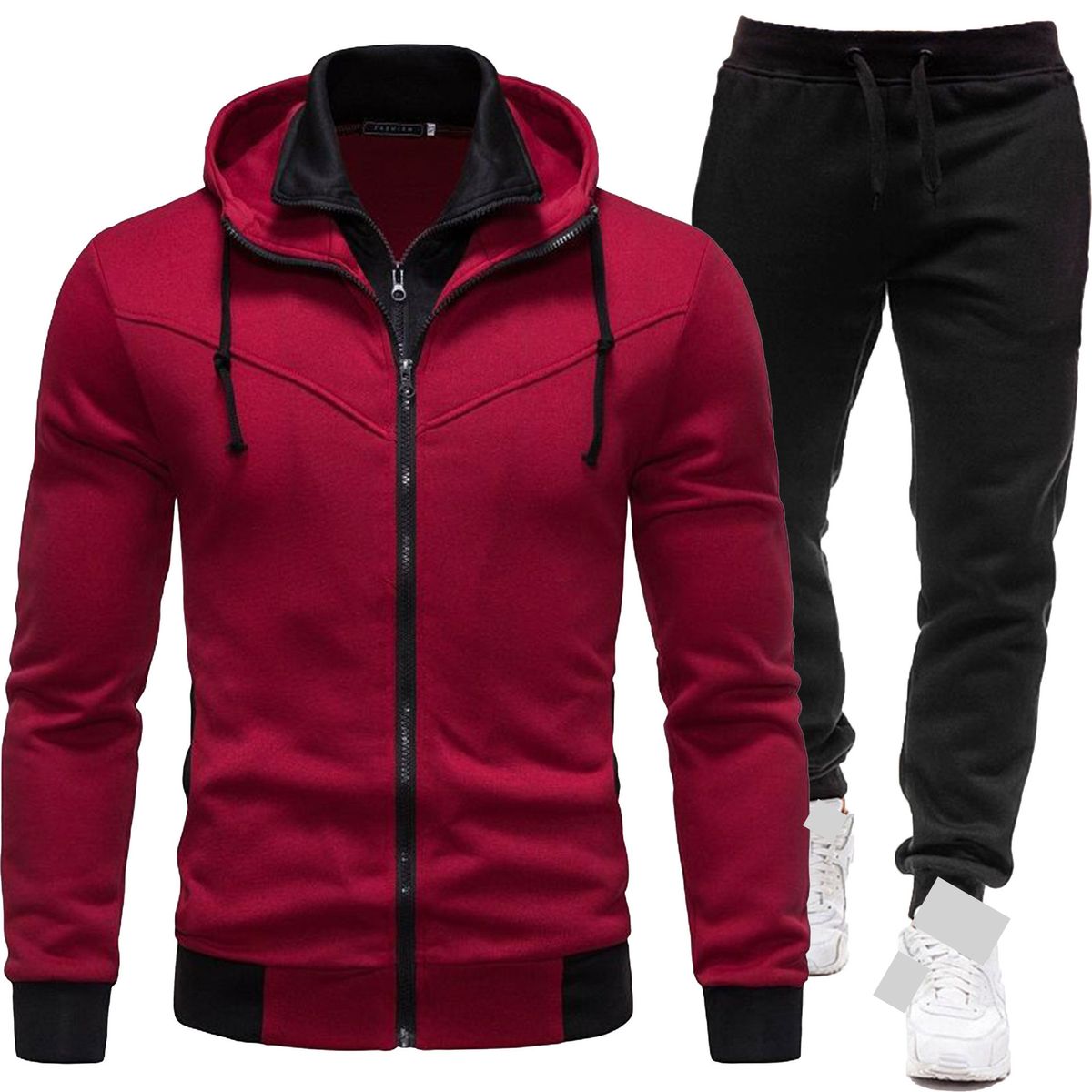 Men's Hooded Zip-Up Sweatshirt Set Spring Casual Slim Fit Fleece-Lined Pullover With Long Pants_viptrois.com