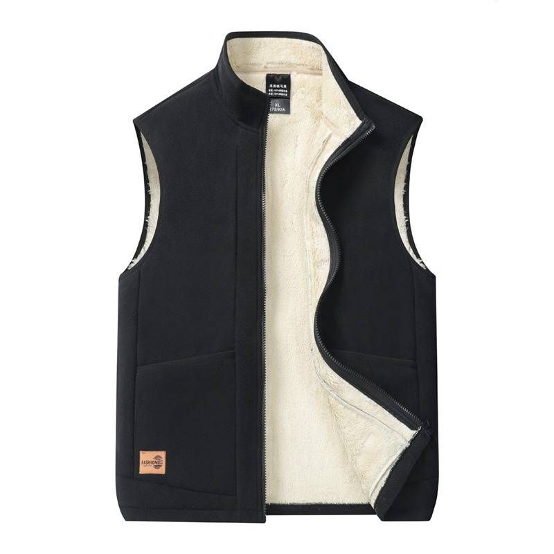 Men's Fleece Vest Winter Warm Sleeveless Jacket With Sherpa Lining Double-Sided Flannel Coat For Casual Outdoor Wear_viptrois.com