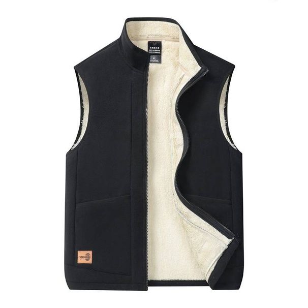 Men's Fleece Vest Winter Warm Sleeveless Jacket With Sherpa Lining Double-Sided Flannel Coat For Casual Outdoor Wear_viptrois.com