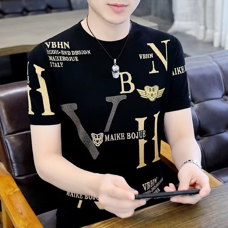 Clearance Leak-picking Counter Withdrawal Tail Order Foreign Trade Fashion Brand Ice Silk Short Sleeve T-shirt Men's Half Sleeve Top Clothes_viptrois.com