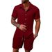 Men's Green Vertical Striped Casual Suit Versatile Breathable Vacation Style Shirt Shorts Set New_viptrois.com