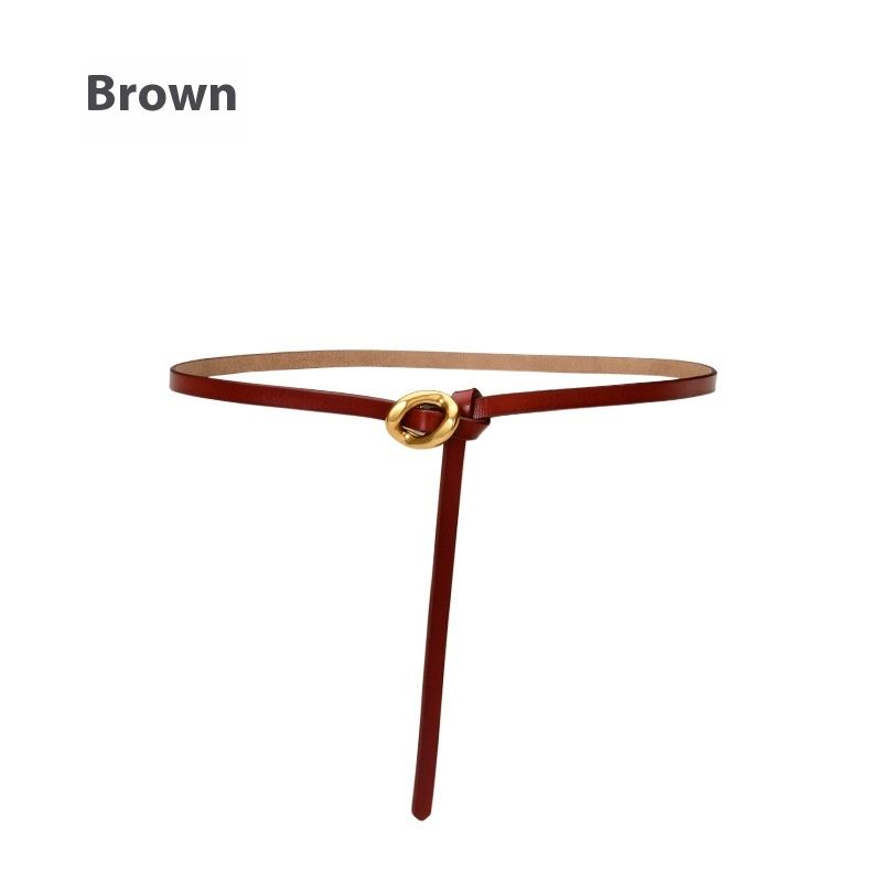 Real Cowhide Belt Women's Slim Waist Belt Decoration With Dress Slim Belt Small Fragrant Style Waist Chain Retro Belt_viptrois.com