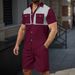 Men's New Chest Double Pocket Buttoned Color Matching Short Sleeved Cardigan Shirt Shorts Casual Suit_viptrois.com