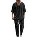 Men's Clothing Spring And Autumn Men's Cotton And Linen V Neck T Shirt Casual Short Sleeved Trousers Beach Suit_viptrois.com