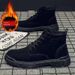 Men's Casual Work Boots - Round Toe Canvas High-Top Lace-Up Shoes With Rubber Sole For Autumn & Winter (Black/Brown, Single & Lined Options)_viptrois.com