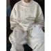Jacquard Texture Full Print Milky White Sports Suit Trendy Brand Niche Design Loose Sweatshirt Casual Pants Two Piece Set_viptrois.com