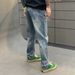 Men's Clothing Men's Straight Leg Jeans Distressed Splatter Painted Design Style Fashionable Casual Trousers Spring Trend_viptrois.com
