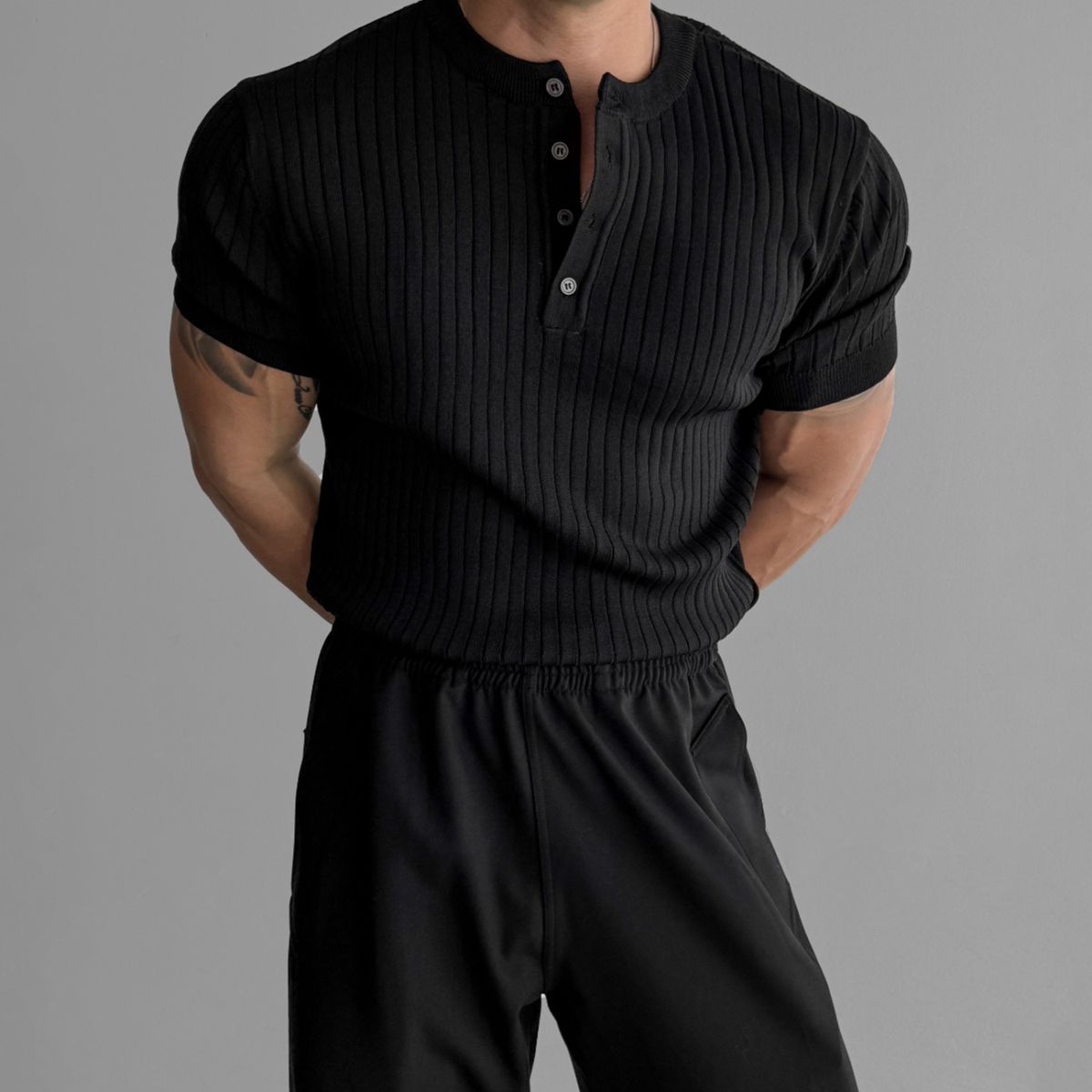 Old Money Aesthetic Men's Short Sleeve T-Shirt Summer Luxury Textured Knit Tee, Breathable & Loose Fit, V-Neck Casual Top (White/Black/Green/Brown)_viptrois.com