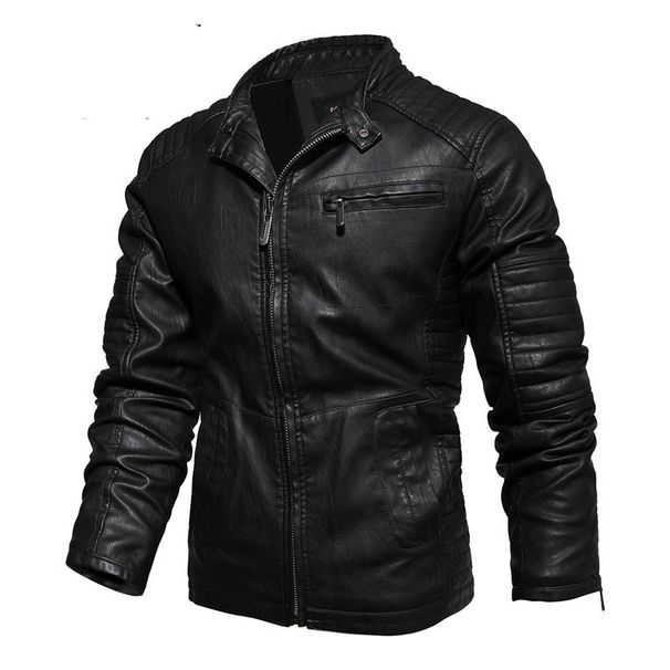 Men's Clothing Winter Men's PU Leather Jacket European And American Style Motorcycle Leather Jacket Men's Imitation Leather Stand Collar Slim Jacket_viptrois.com