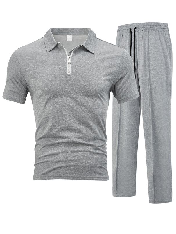 2026 Summer Men's Casual Sportswear Jacket With Collar And Zipper, Short Sleeve Pants, Casual Fashion Polo Shirt_viptrois.com
