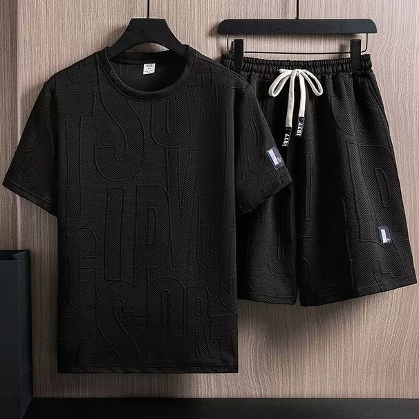 Men's Clothing Summer T Shirt Short Sleeved Two Piece Suit For Men Jacquard Suit Trendy Casual Sports Men_viptrois.com