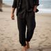 Men's Casual Linen-Blend Shirt & Wide-Leg Pants Set – Black (S-XXXL) | Early Autumn Relaxed Fit_viptrois.com