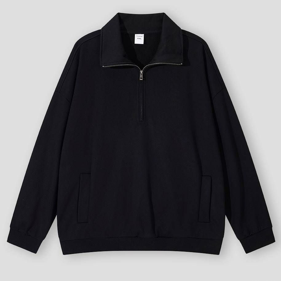 Men's Half-Zip Fleece Sweatshirt – Vintage-Inspired Relaxed Fit With Stand Collar & Drop Shoulder (S-XXL, 3 Neutral Tones)_viptrois.com