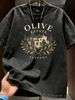 Summer New Washed Short-sleeved T-shirt, Men's Retro Olive Estate Tuscany Print Youth Loose Casual Street Tee_viptrois.com