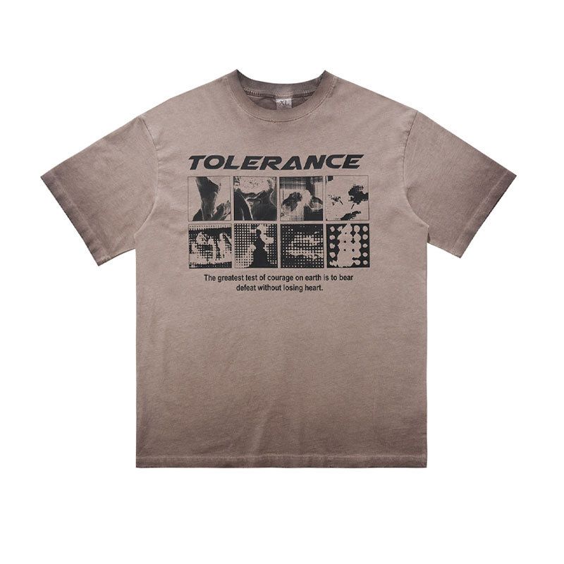 Street Style Plaid Print Reverse-dyed Distressed Frayed Edge Washed Men's T-shirt Trendy Brand T-shirt_viptrois.com