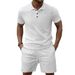 Men's Clothing Jacquard Short Sleeve Shirt & Shorts Lounge Set - Breathable Cotton Blend Outfit Casual Wear (Black/Khaki/Sky Blue/Gray/White, S-XXXL)_viptrois.com