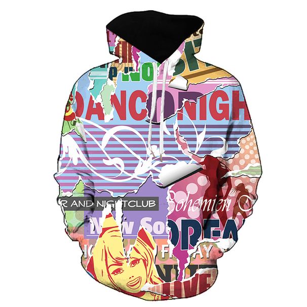 Men's Clothing hot-selling graffiti style 3D digital printing women's loose hooded pullover sweater long-sleeved hoodie_viptrois.com