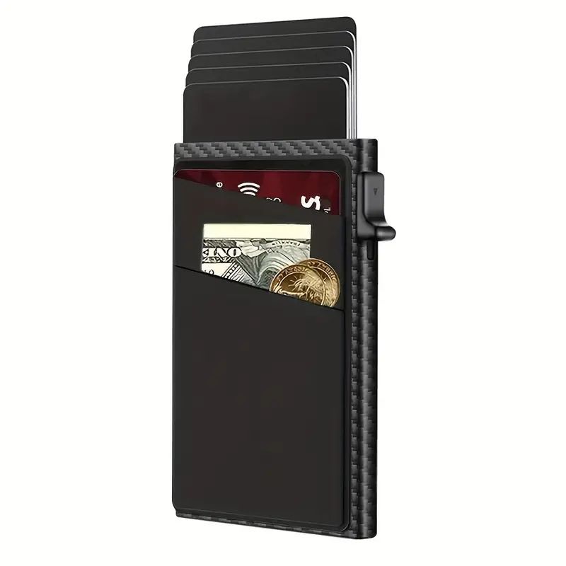 Men's Wallet Card Cases Side Push Card Strap Gray Double Layer Lycra Cloth Minimalist Men's RFID Metal Wallet Silver Card Holder Coin Purse_viptrois.com