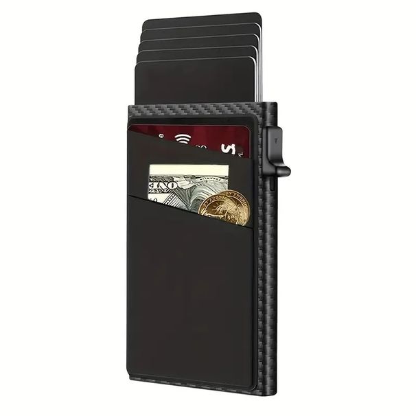 Men's Wallet Card Cases Side Push Card Strap Gray Double Layer Lycra Cloth Minimalist Men's RFID Metal Wallet Silver Card Holder Coin Purse_viptrois.com