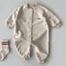 Children's Spring And Autumn Long Sleeved Letter Single Breasted Long Crawling Baby Solid Color Fashionable Crawling Clothes Children's Clothing Trend_viptrois.com