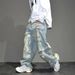 Men's Clothing Vibe High Street Personality Graffiti Loose Ripped Beggar Jeans Men's Niche Cool Wide Leg Trousers_viptrois.com