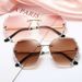 New Women In South Korea, Trendy Frameless Crystal Cut Edge For Women, UV Resistant Diamond Studded Sunglasses_viptrois.com